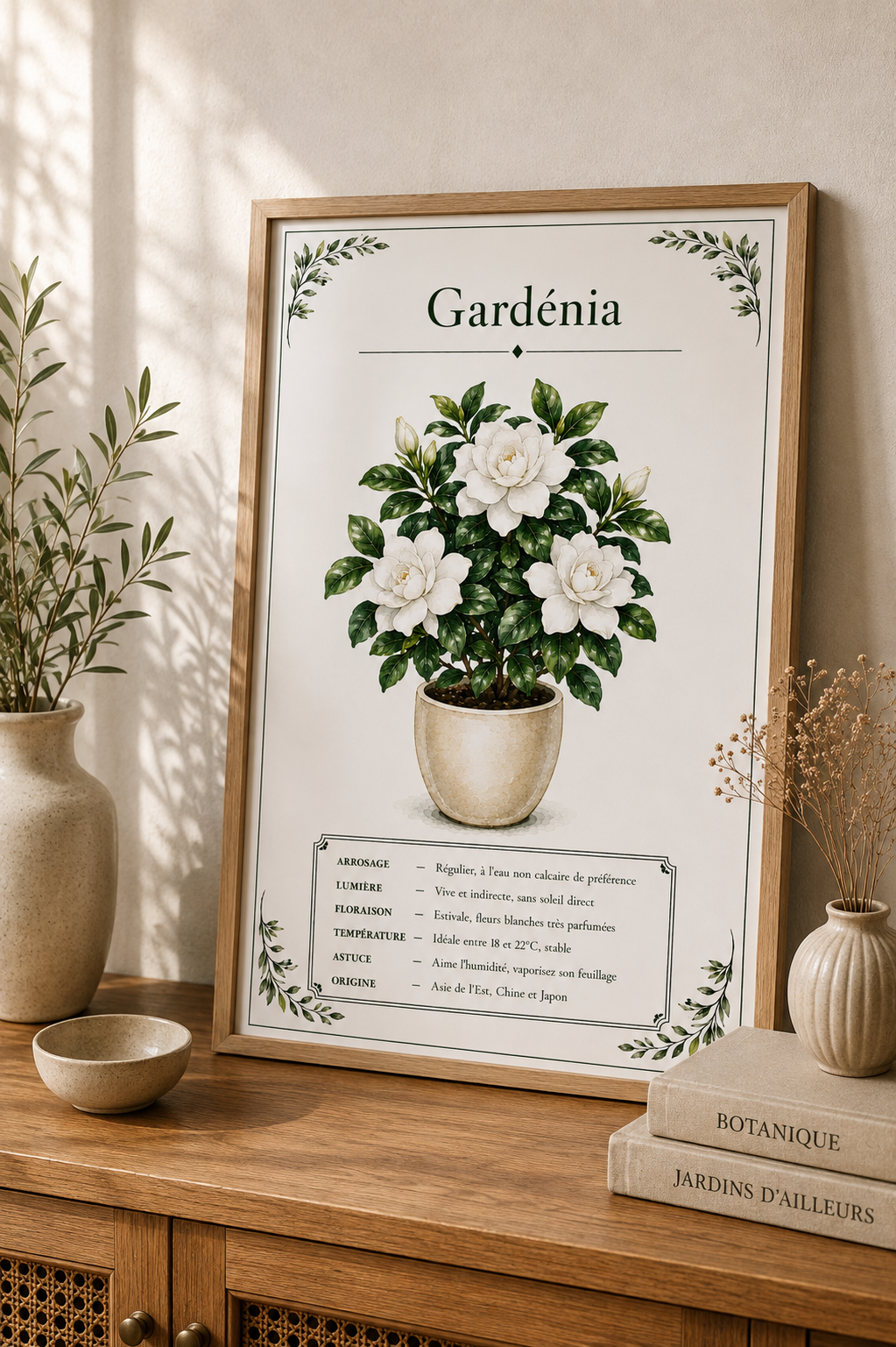 Affiche botanique Gardénia à l’aquarelle