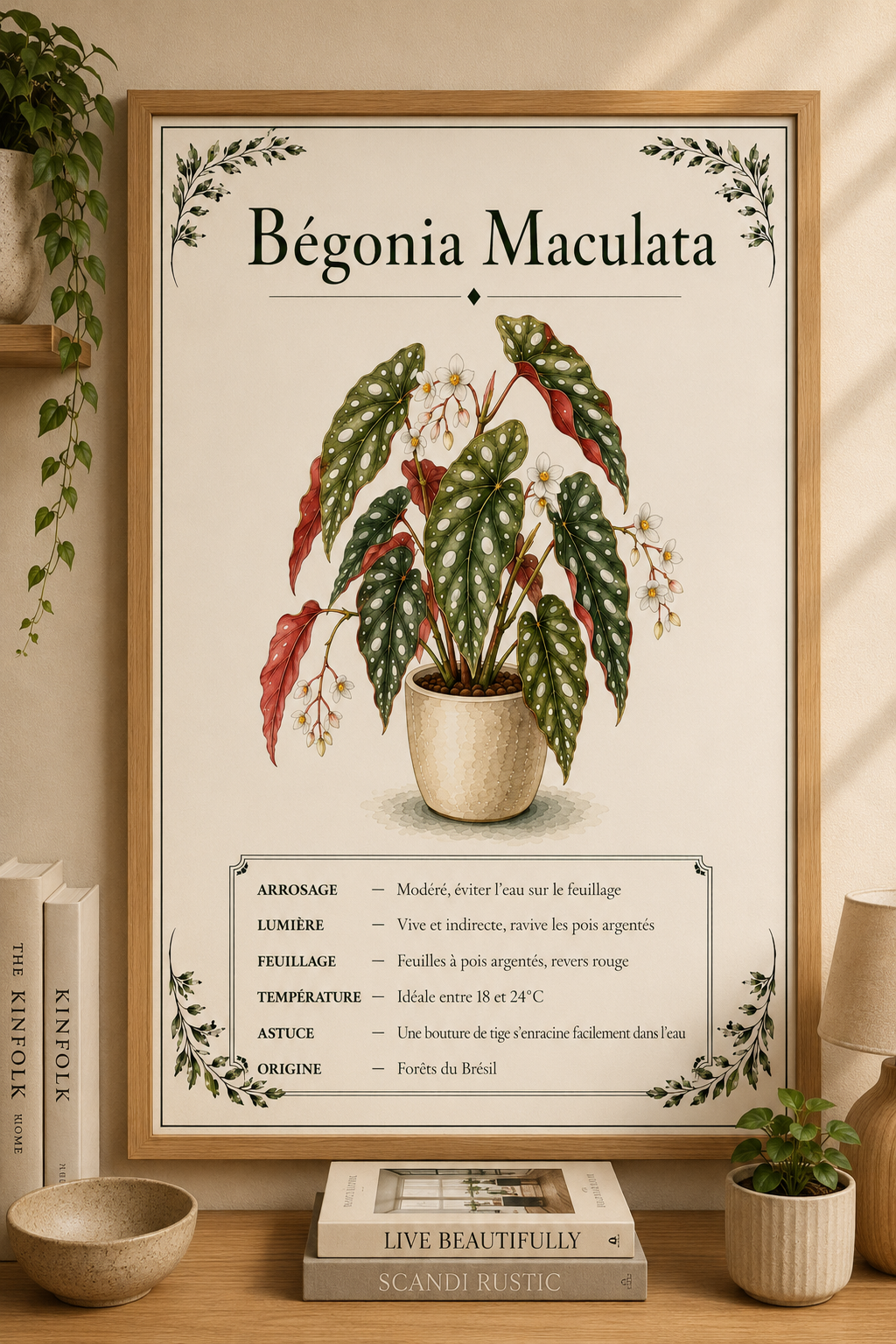 Affiche botanique Bégonia Maculata à l’aquarelle