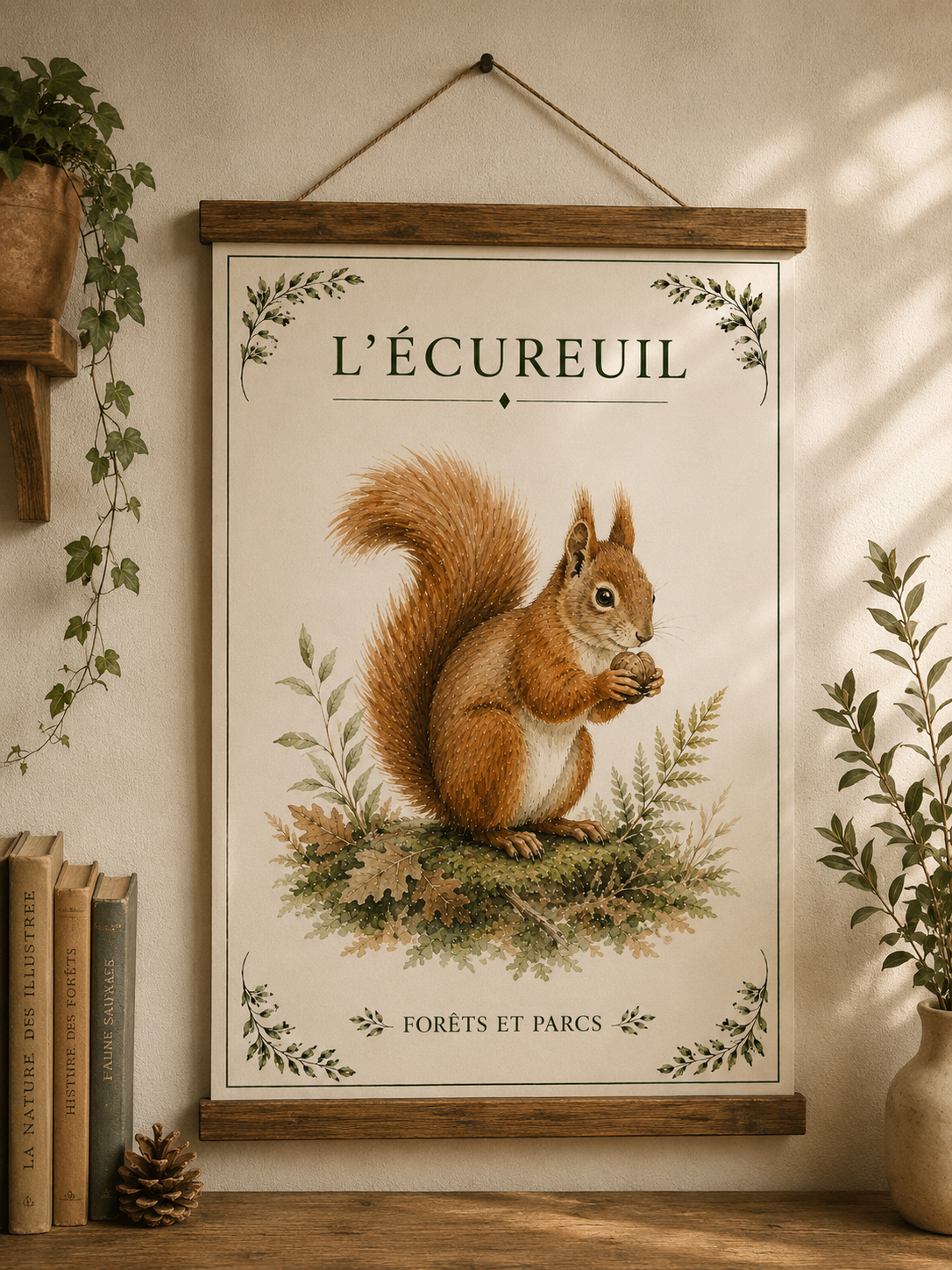 Affiche naturaliste Écureuil à l’aquarelle