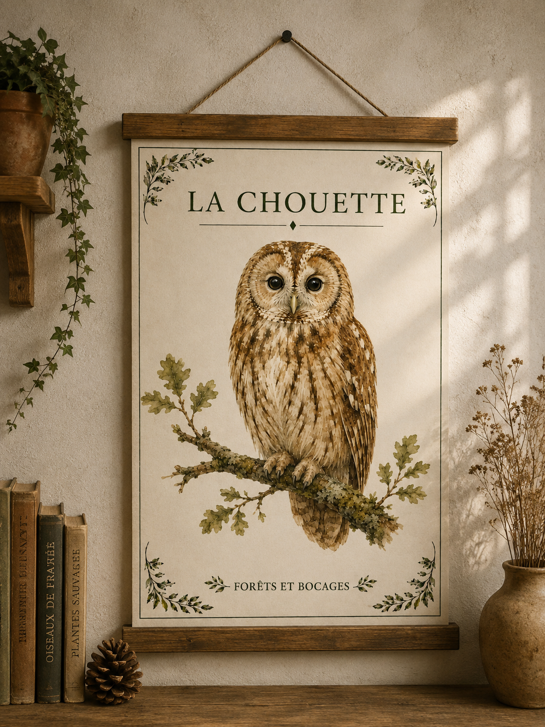 Affiche naturaliste Chouette à l’aquarelle