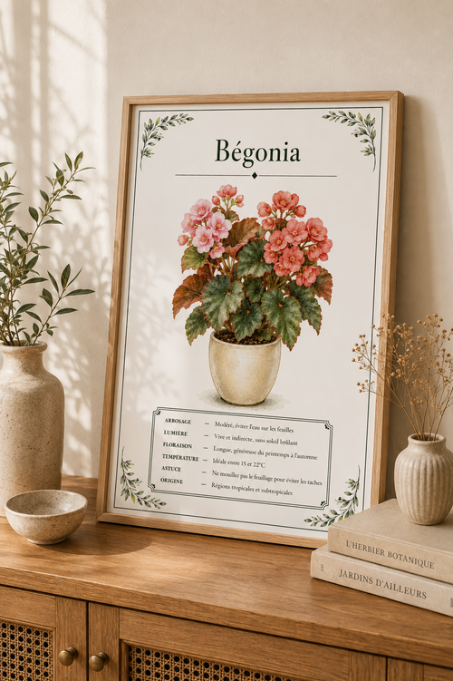 Affiche botanique Bégonia à l’aquarelle