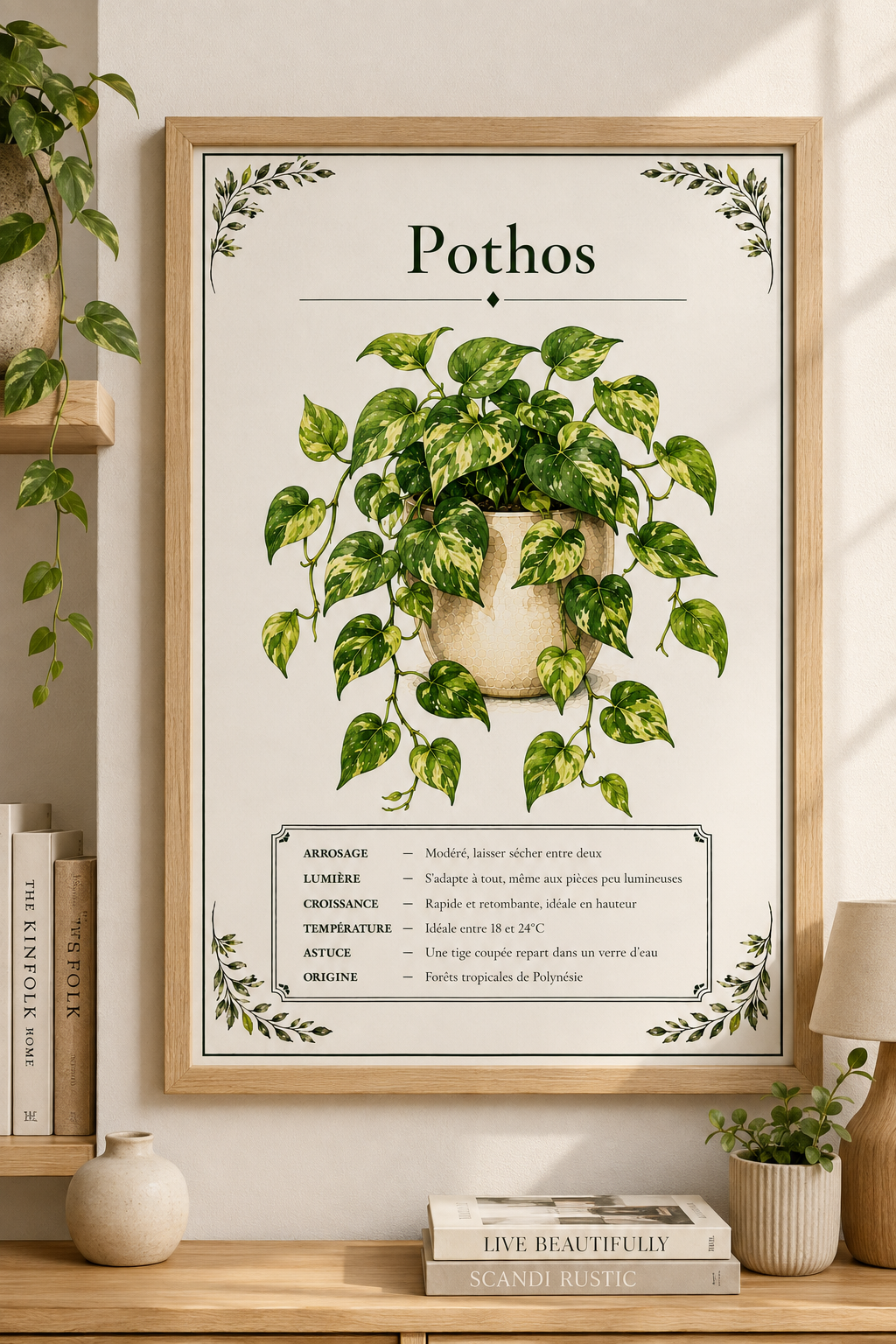Affiche botanique Pothos à l’aquarelle