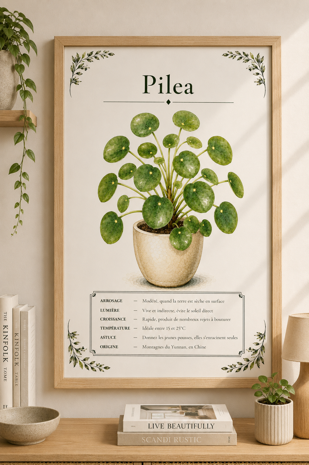 Affiche botanique Pilea à l’aquarelle