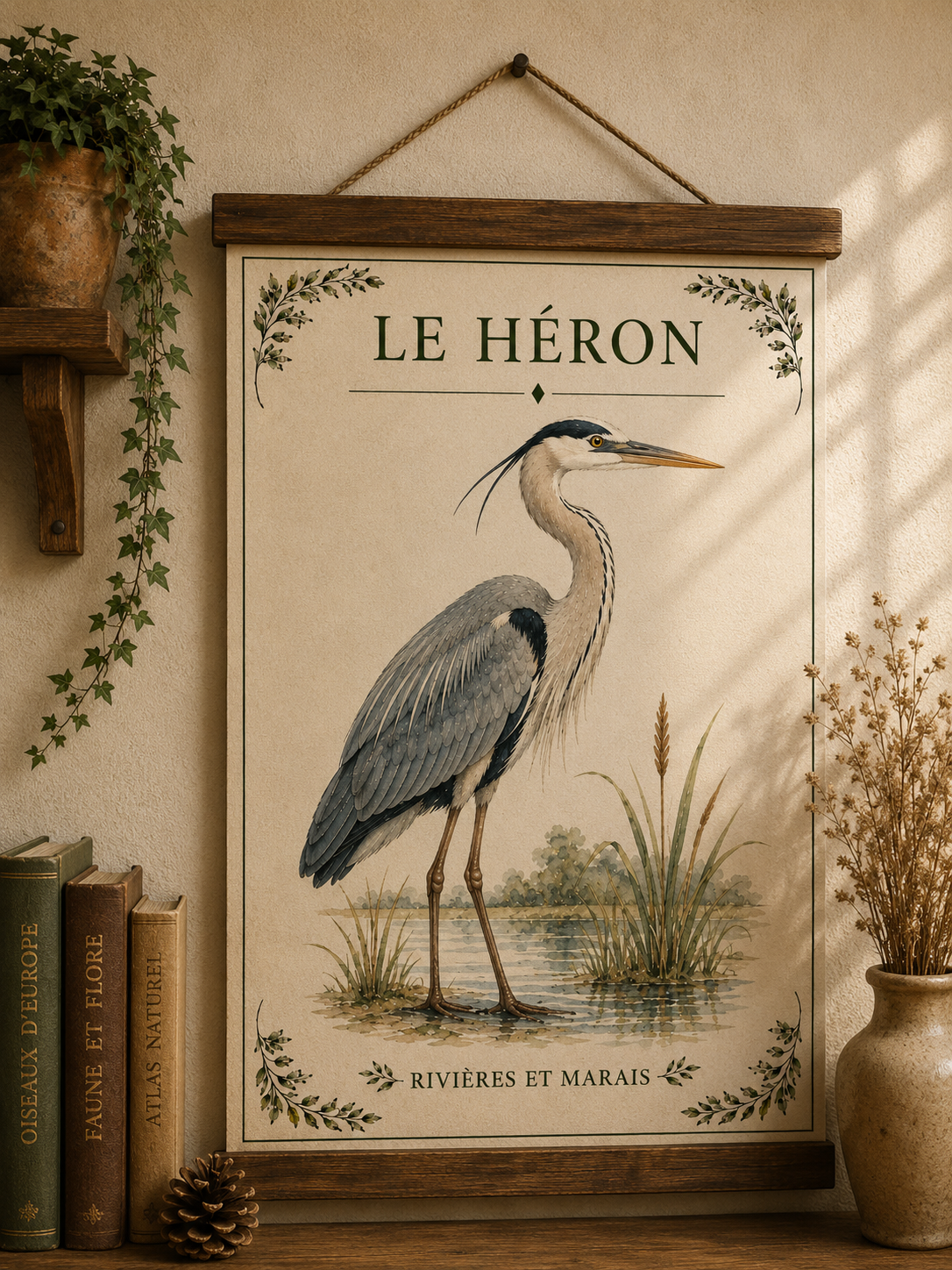 Affiche naturaliste Héron à l’aquarelle