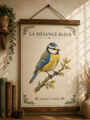 Affiche naturaliste Mésange Bleue à l’aquarelle