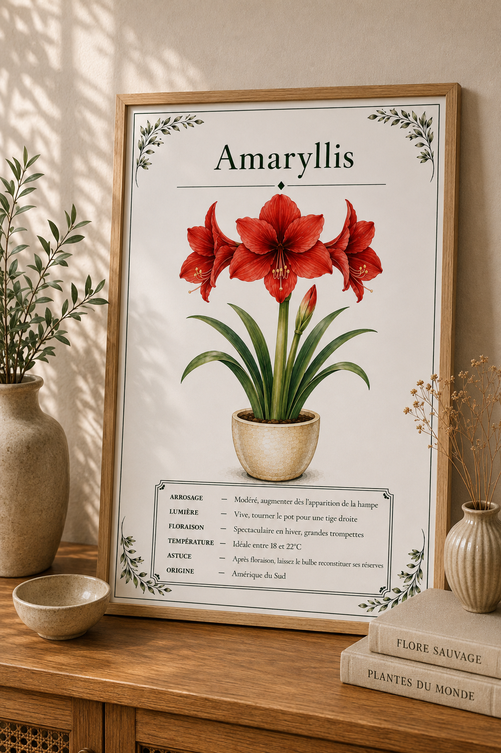 Affiche botanique Amaryllis à l’aquarelle