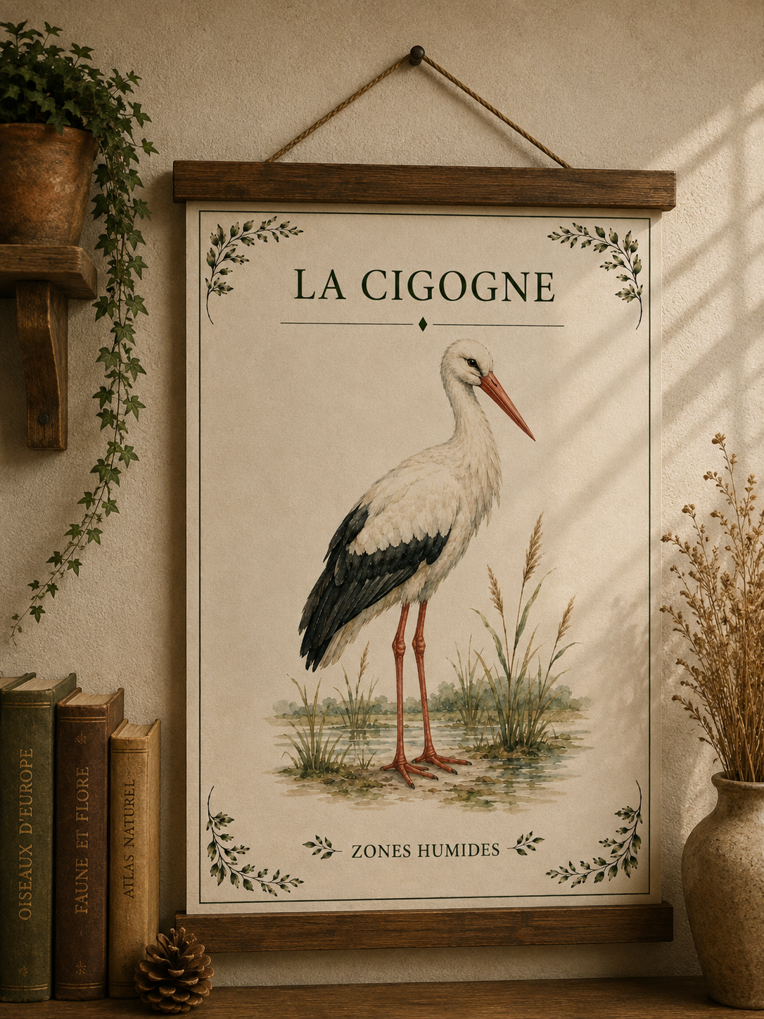 Affiche naturaliste Cigogne à l’aquarelle