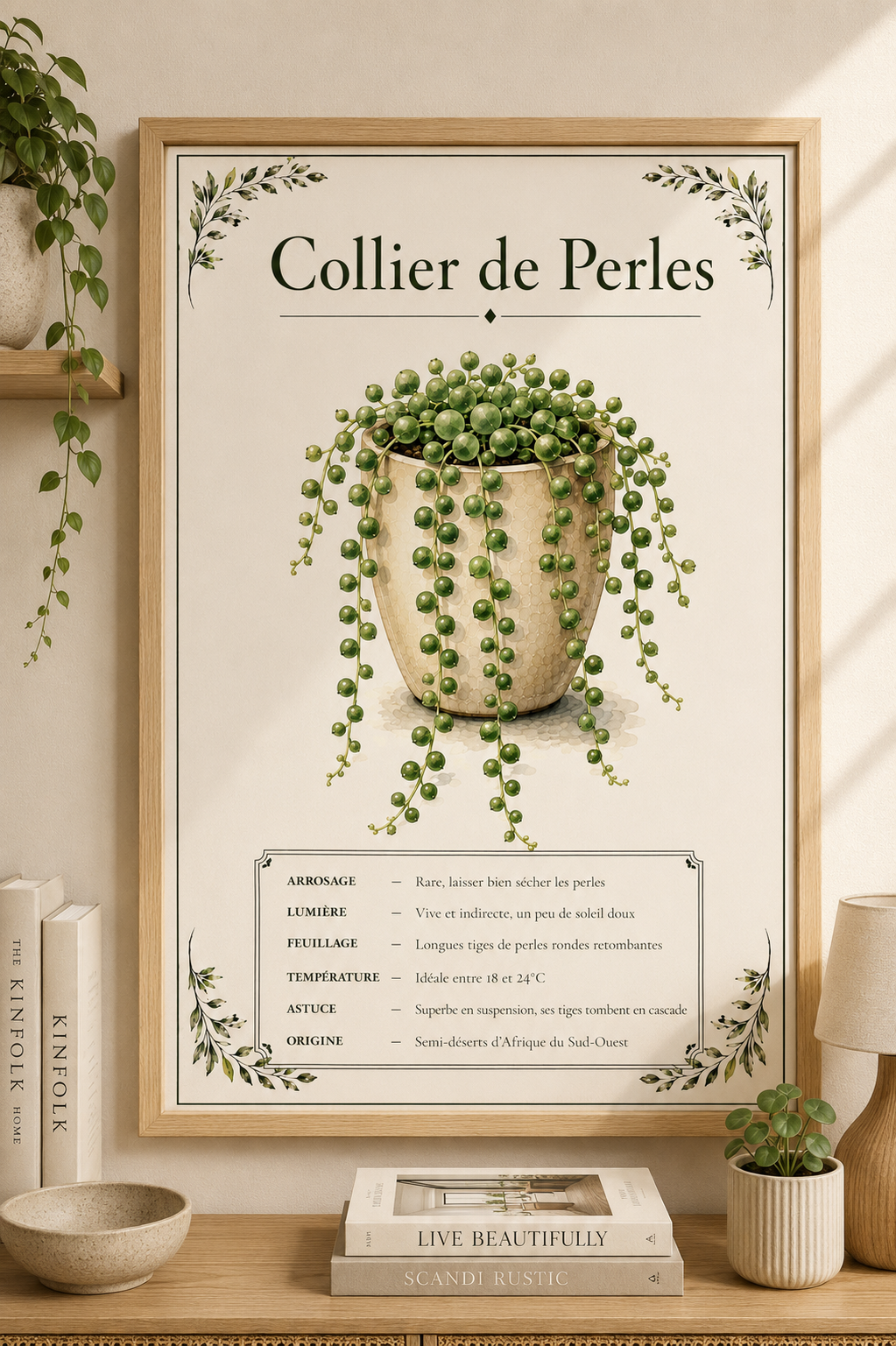 Affiche botanique Collier de Perles à l’aquarelle