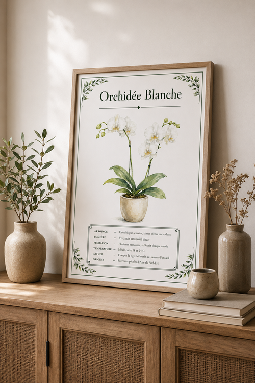 Affiche botanique Orchidée Blanche à l’aquarelle