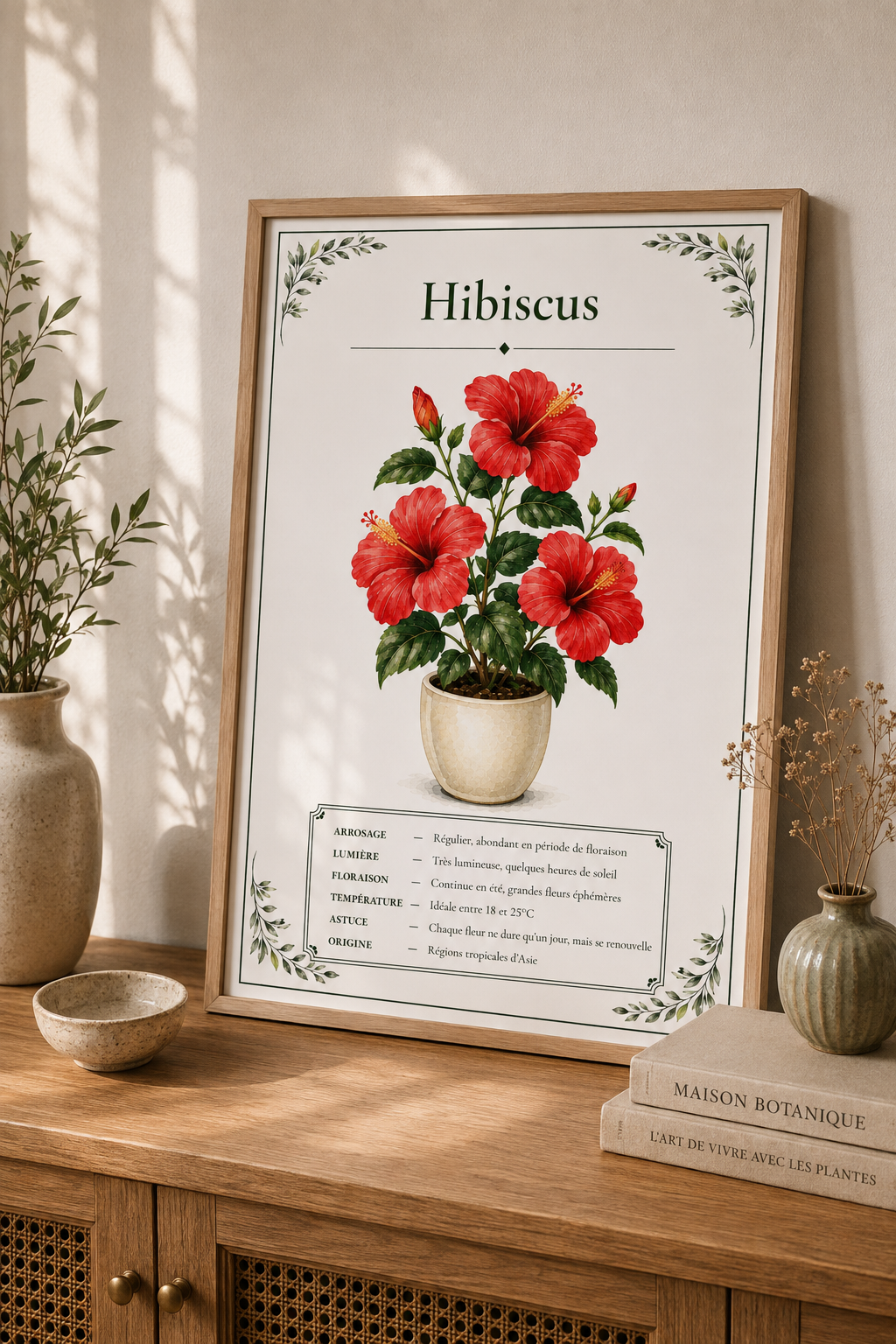 Affiche botanique Hibiscus à l’aquarelle