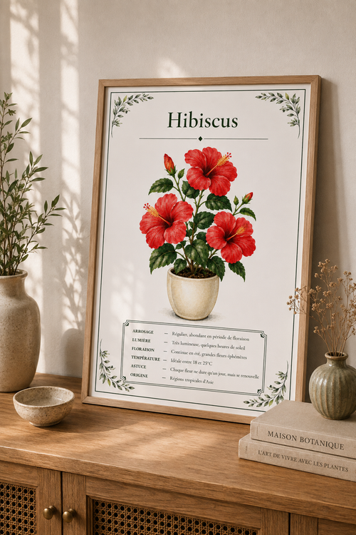 Affiche botanique Hibiscus à l’aquarelle