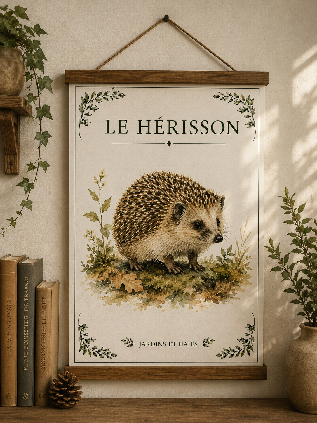Affiche naturaliste Hérisson à l’aquarelle