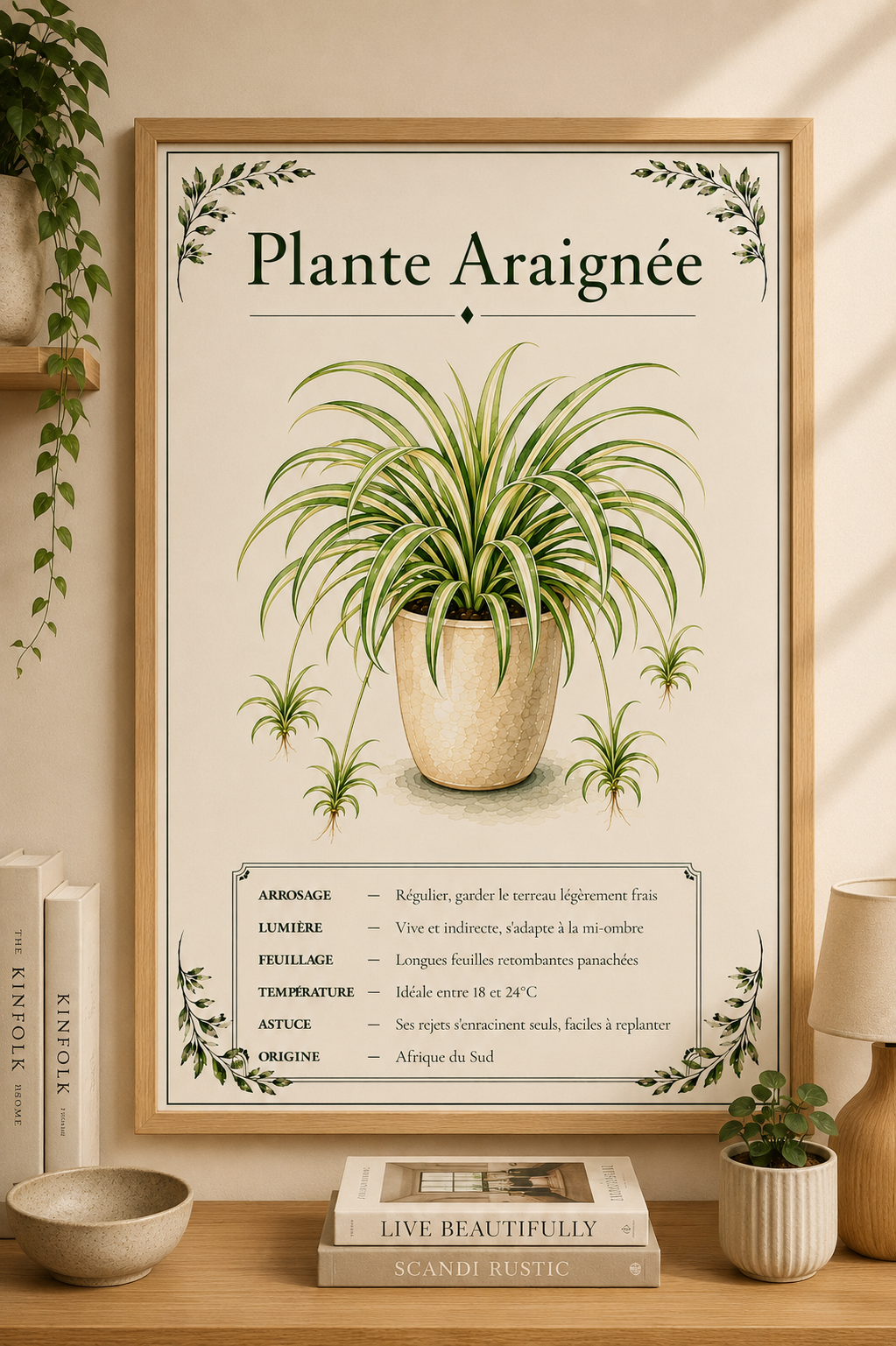 Affiche botanique Plante Araignée à l’aquarelle