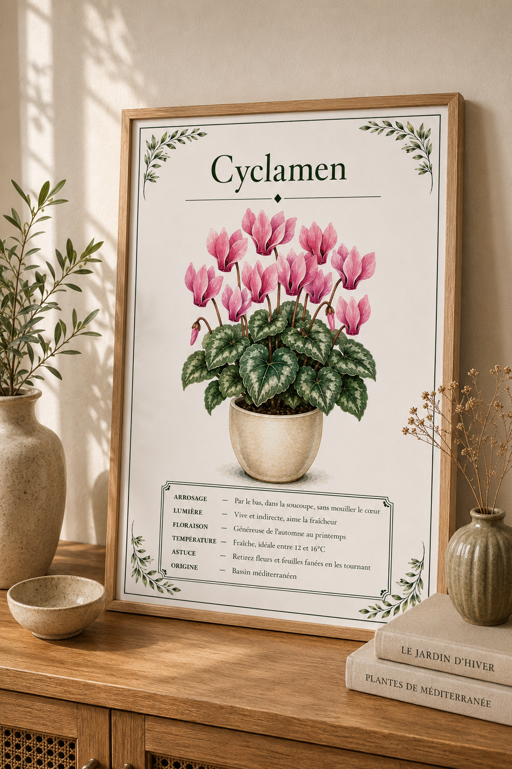 Affiche botanique Cyclamen à l’aquarelle