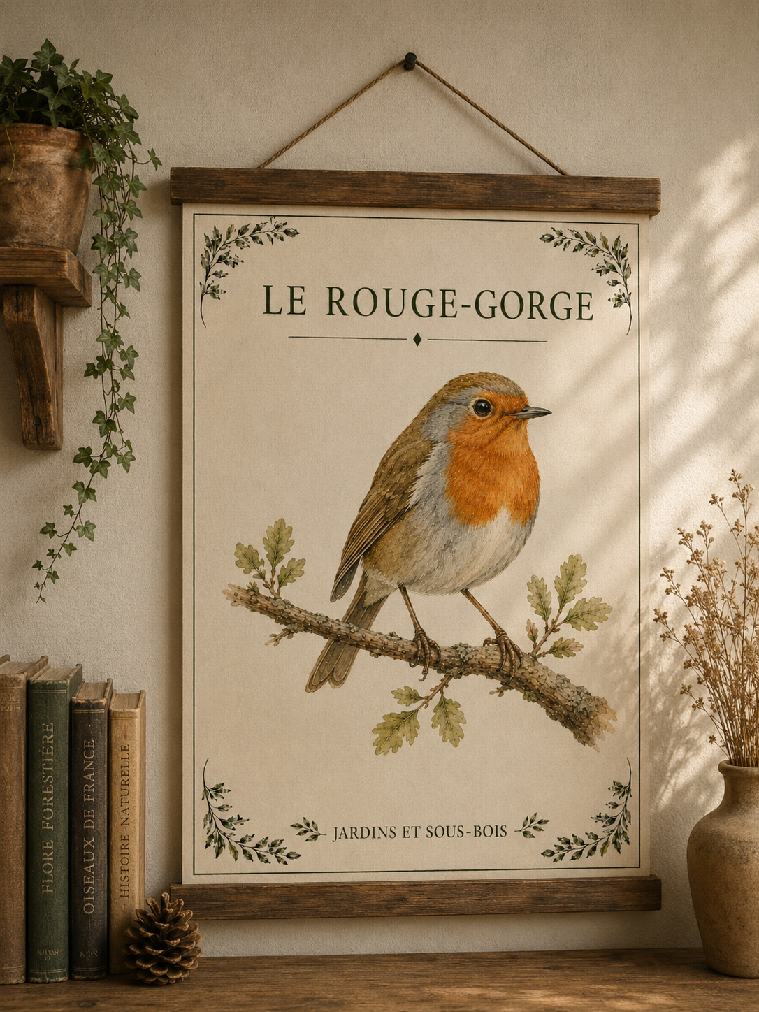 Affiche naturaliste Rouge-Gorge à l’aquarelle