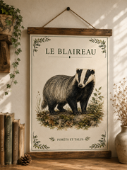 Affiche naturaliste Blaireau à l’aquarelle