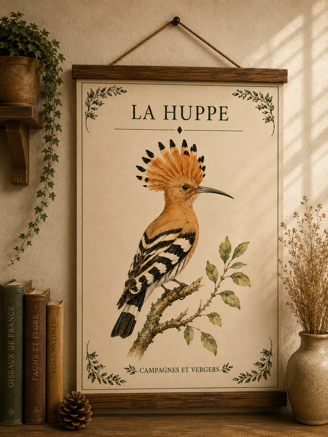 Affiche naturaliste Huppe à l’aquarelle
