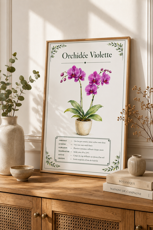 Affiche botanique Orchidée Violette à l’aquarelle