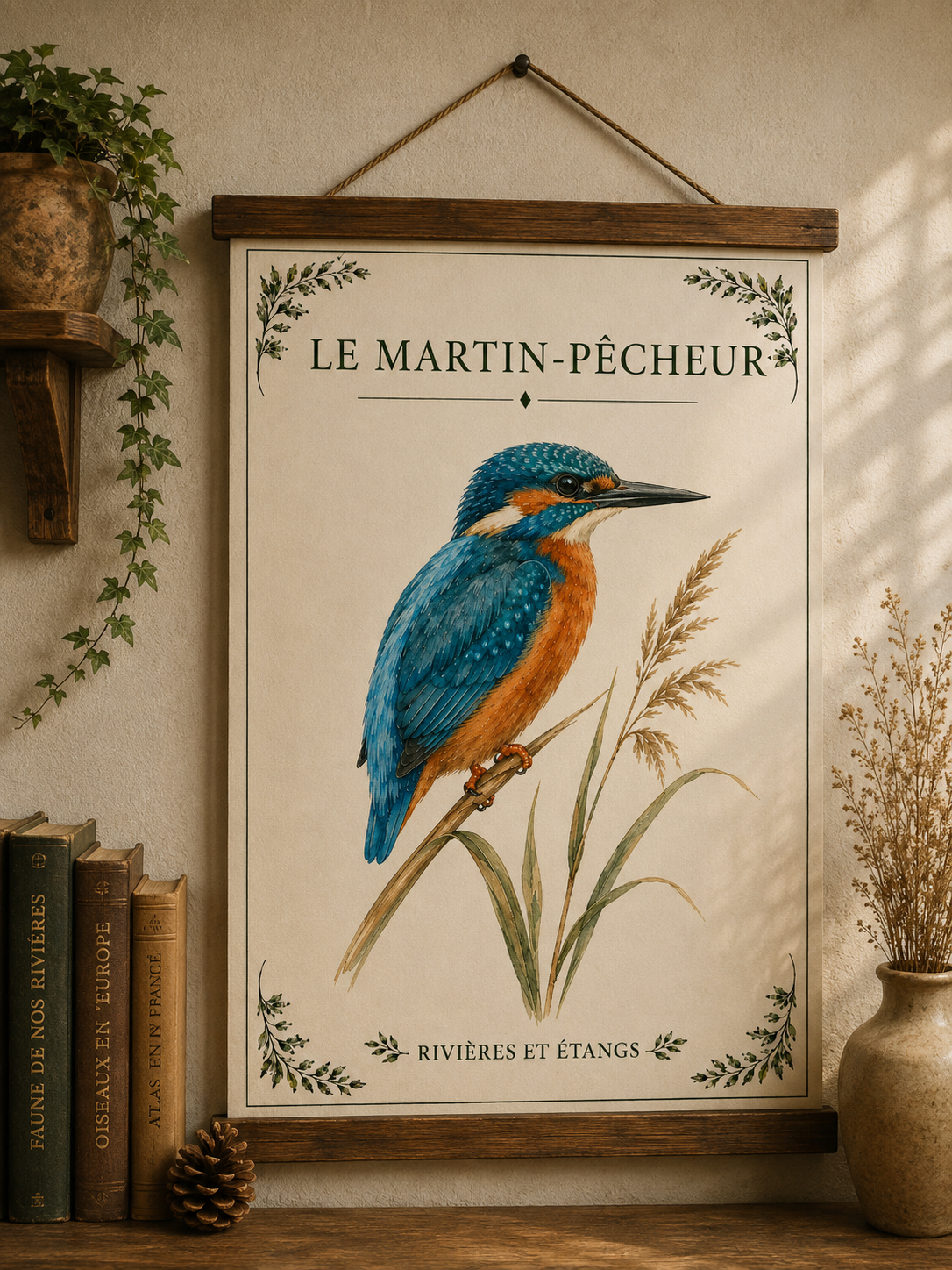 Affiche naturaliste Martin-Pêcheur à l’aquarelle