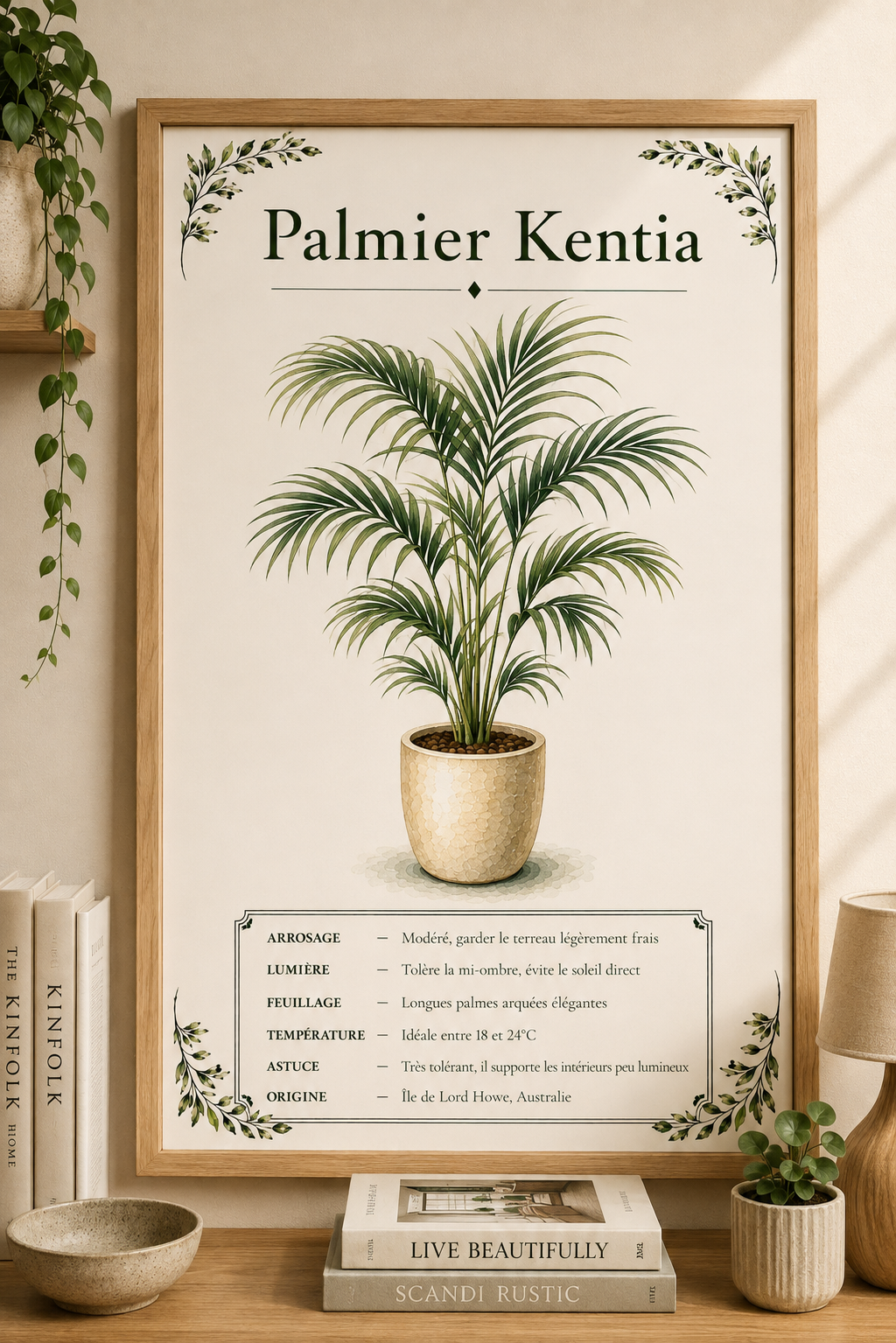 Affiche botanique Palmier Kentia à l’aquarelle