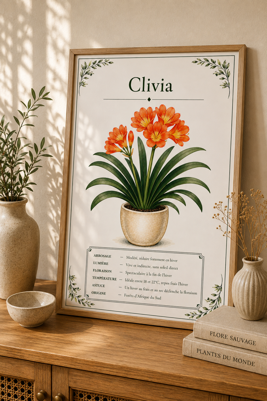 Affiche botanique Clivia à l’aquarelle