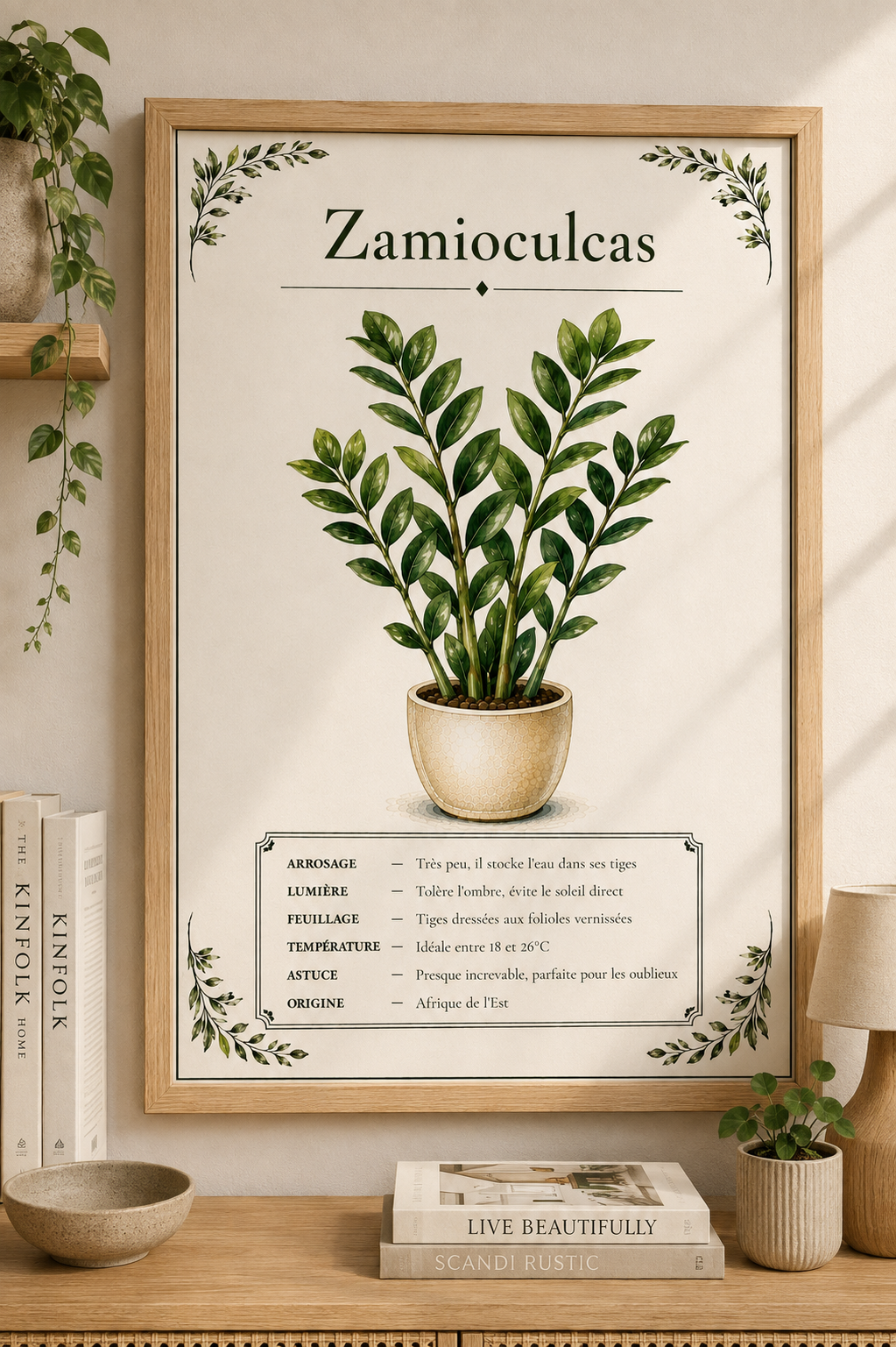 Affiche botanique Zamioculas à l’aquarelle