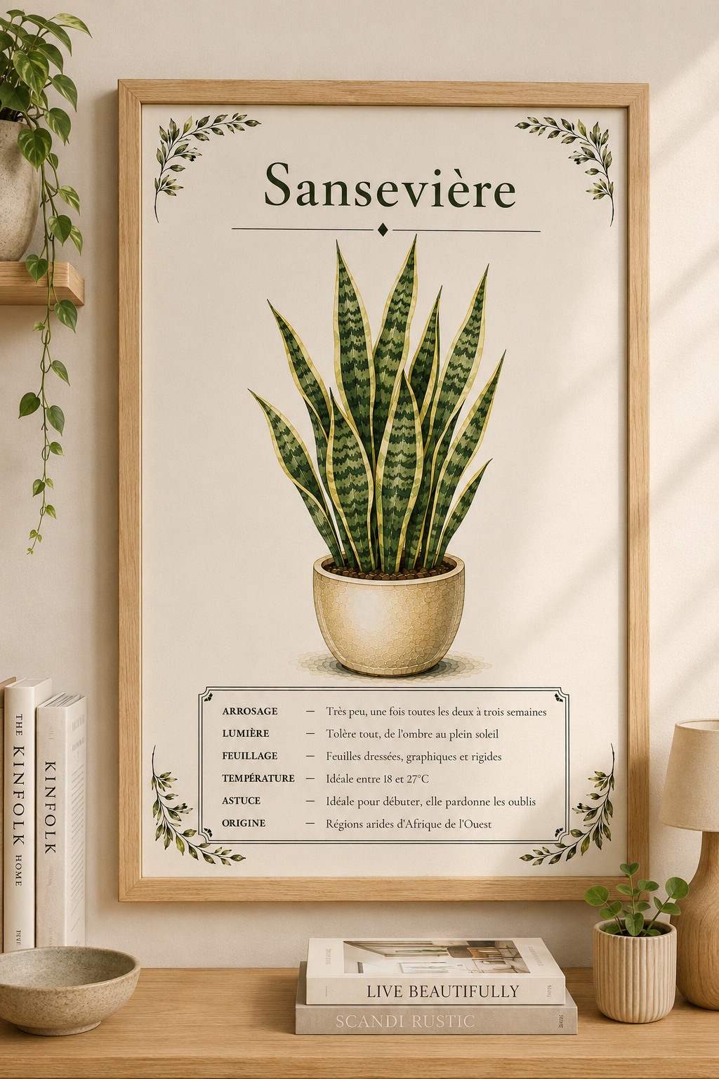 Affiche botanique Sansevière à l’aquarelle