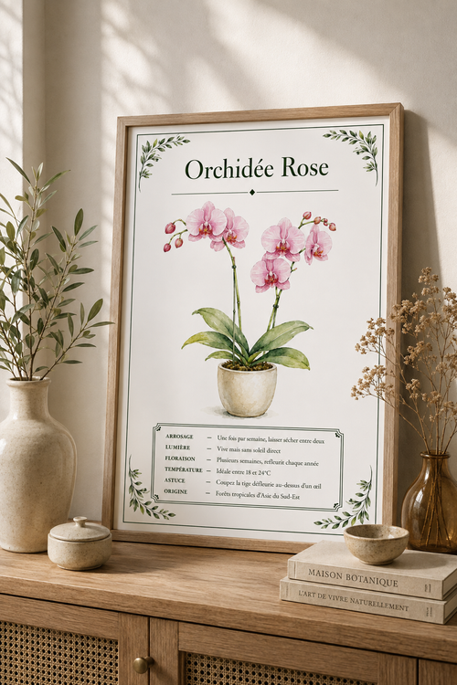 Affiche botanique Orchidée Rose à l’aquarelle