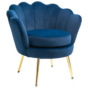Fauteuil salon fauteuil en velours fauteuil coquillage avec pieds en métal doré pour chambre à coucher, bleu-0