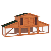 Clapier cage à lapins rongeurs poulailler XXL 2 étages 2 enclos tiroir déjection 2,25L x 0,70l x 1H m bois massif pin-0