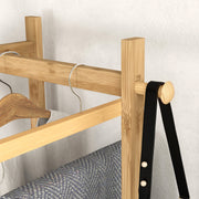 Portant pour vêtements en bambou, Porte-manteau en Bois avec tringle, étagères, patère, 4 barres latérales-6