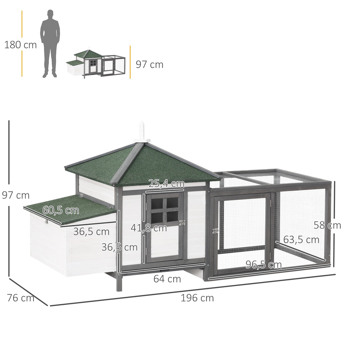 Poulailler cottage multi-équipement en bois, 196x76x97cm-4