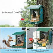 Mangeoire à Oiseaux avec Caméra 2K Solaire 2,5L 142°, Identification IA 16000+, App, IP65, SD 32 Go, 30x34,5x26,3cm Vert-6
