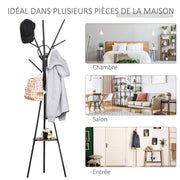 Porte-manteau trépied design contemporain branches étagère + 9 patères dim. 45L x 45l x 180H cm métal marron-5