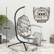 Fauteuil suspendu avec support, chaise suspendue pliante avec repose-pieds rétractable, gris clair-2