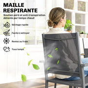 Salon de Jardin Ensemble Mobilier de Jardin 7 Pièces Table Effet Bois 6 Chaises Empilables en Textilène 140x80x72cm Gris-6