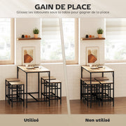 Ensemble Table de Bar Industriel + 4 tabourets Repose-Pieds en Bois couleur Chêne Clair Cadre en métal Noir-3