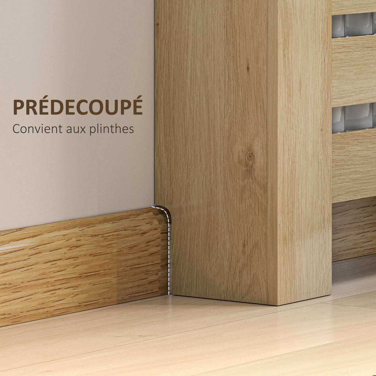 Couvercle de radiateur cache radiateur grille à lattes horizontales avec 2 tiroirs en bois 78l x 19P x 95,5H cm chêne-3