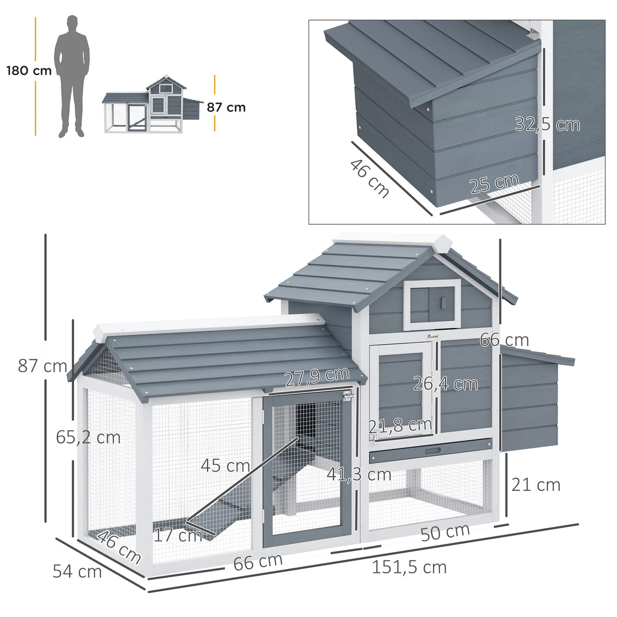 Petit poulailler cottage sur pied en bois, blanc-4