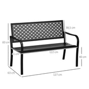 Banc de jardin banc extérieur jardin en acier avec dossier à motif floral pour 2 personnes 127 x 63 x 83 cm noir-2