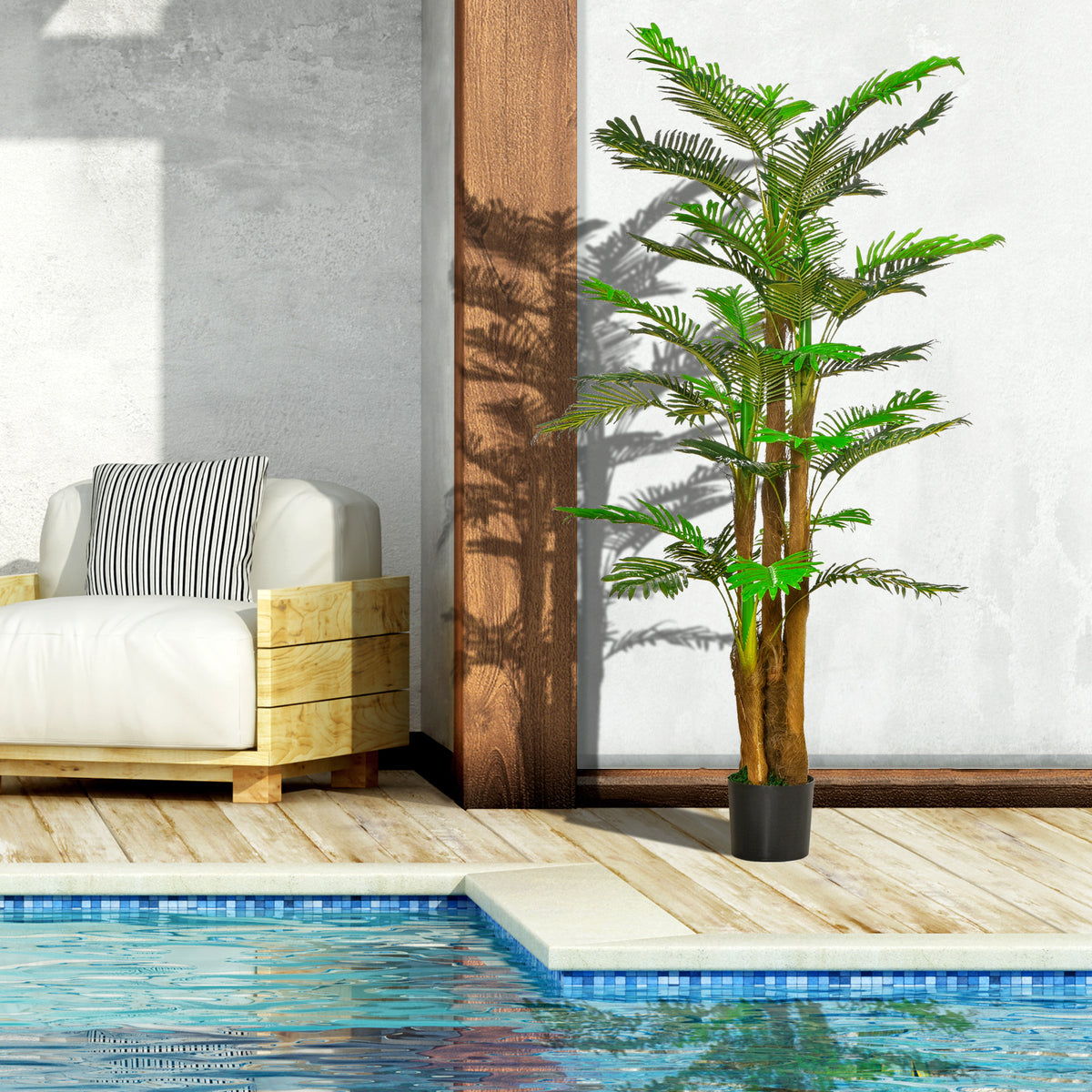Palmier Artificiel H.1,85 m Arbre Artificiel Tronc Branches Lichen Feuilles Grand réalisme Pot Inclus-3