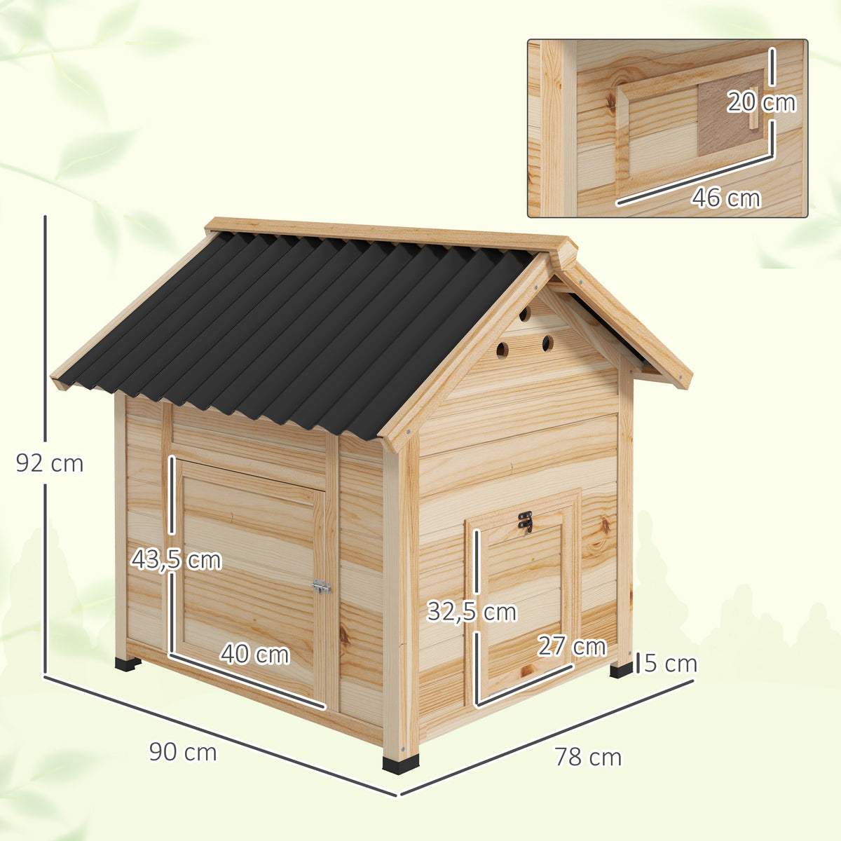 Poulailler en bois pour canards, 78x90x92cm-5