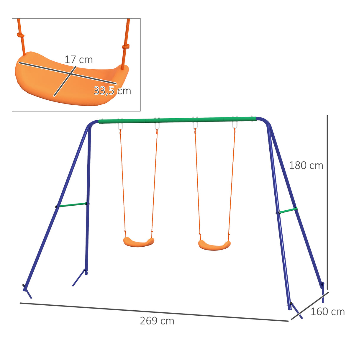 Balançoire portique balançoire pour enfants avec 2 siège de balançoire structure en métal charge max. 90 kg multicolore-2
