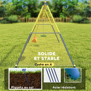 Portique Balancoire Exterieur Enfants 3-en-1, Siège de Balancelle, 2 Anneaux Gymnastique et Balançoire à Disque-4