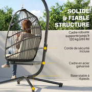 Fauteuil suspendu avec support, chaise suspendue pliante avec repose-pieds rétractable, gris clair-6