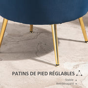 Fauteuil salon fauteuil en velours fauteuil coquillage avec pieds en métal doré pour chambre à coucher, bleu-6