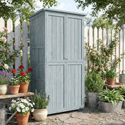 Armoire de jardin, armoire extérieure de rangement en bois avec 2 portes verrouillables, 2 étagères et 10 crochets, gris-8