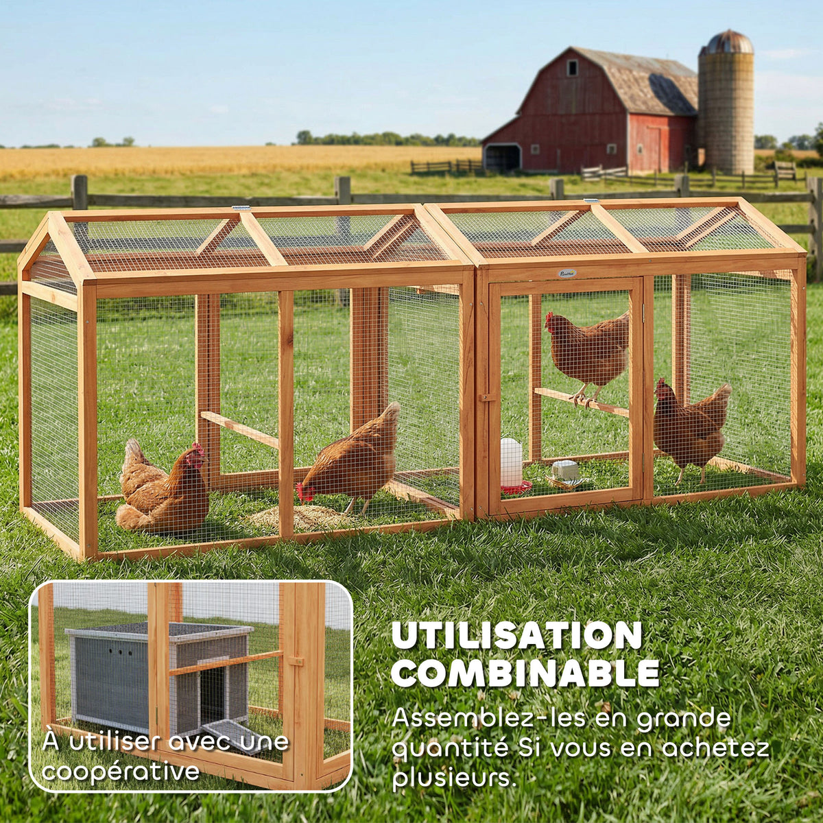 Enclos poulailler en bois modulable, 104 x 70,5 x 84 cm, orange-0