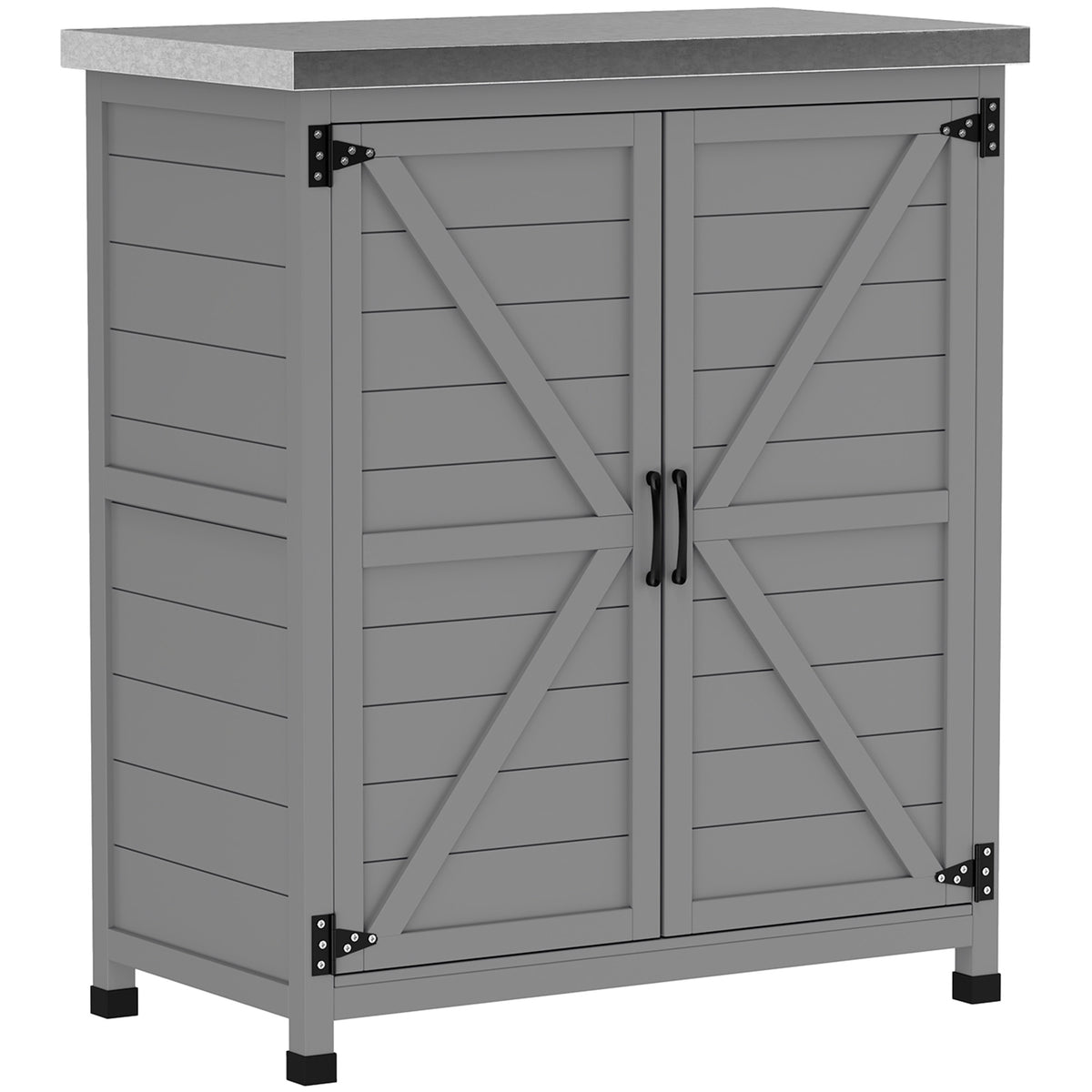Armoire de jardin en Bois Extérieur, armoire de rangement de Jardin avec Plan de Travail acier galvanisé 79x43x92cm gris-0