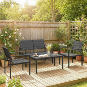Salon de Jardin Extérieur 4 Pièces, Canapé 2 Places, 2 Chaises, Table Basse, Mobilier de Jardin en HDPE Effet Bois Noir-1